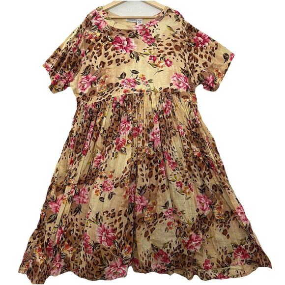 Vtg PHASES Dress Womens 2X Animal Print Floral Full Skirt House Muumuu Tropical - Picture 1 of 12